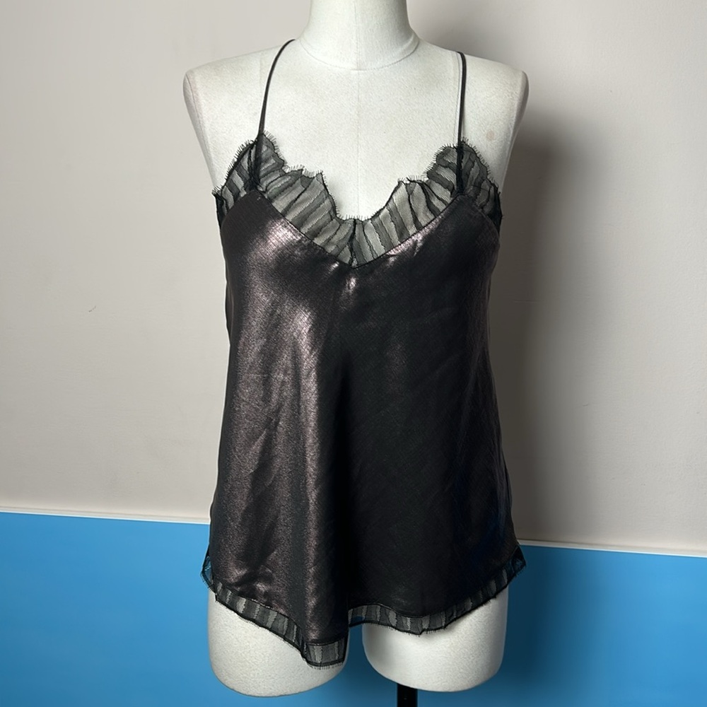 Current Air Black Satin Chemise with Lace Trim small